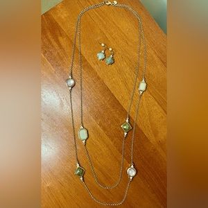 Loft 17” gold chain necklace with green and purple stones and matching earrings